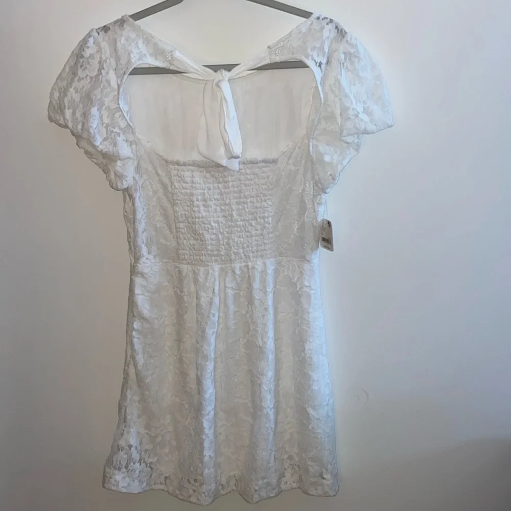 NWT Free People Hailee Lace Short Puffed Sleeve Mini Dress in size M